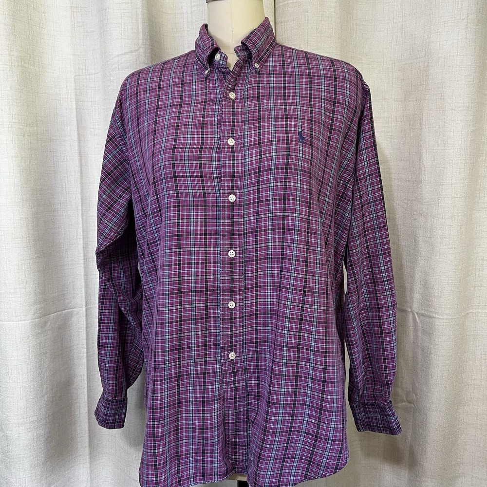 Polo Ralph Lauren Blake Button Down Shirt Mens Medium Purple Plaid Long Sleeve